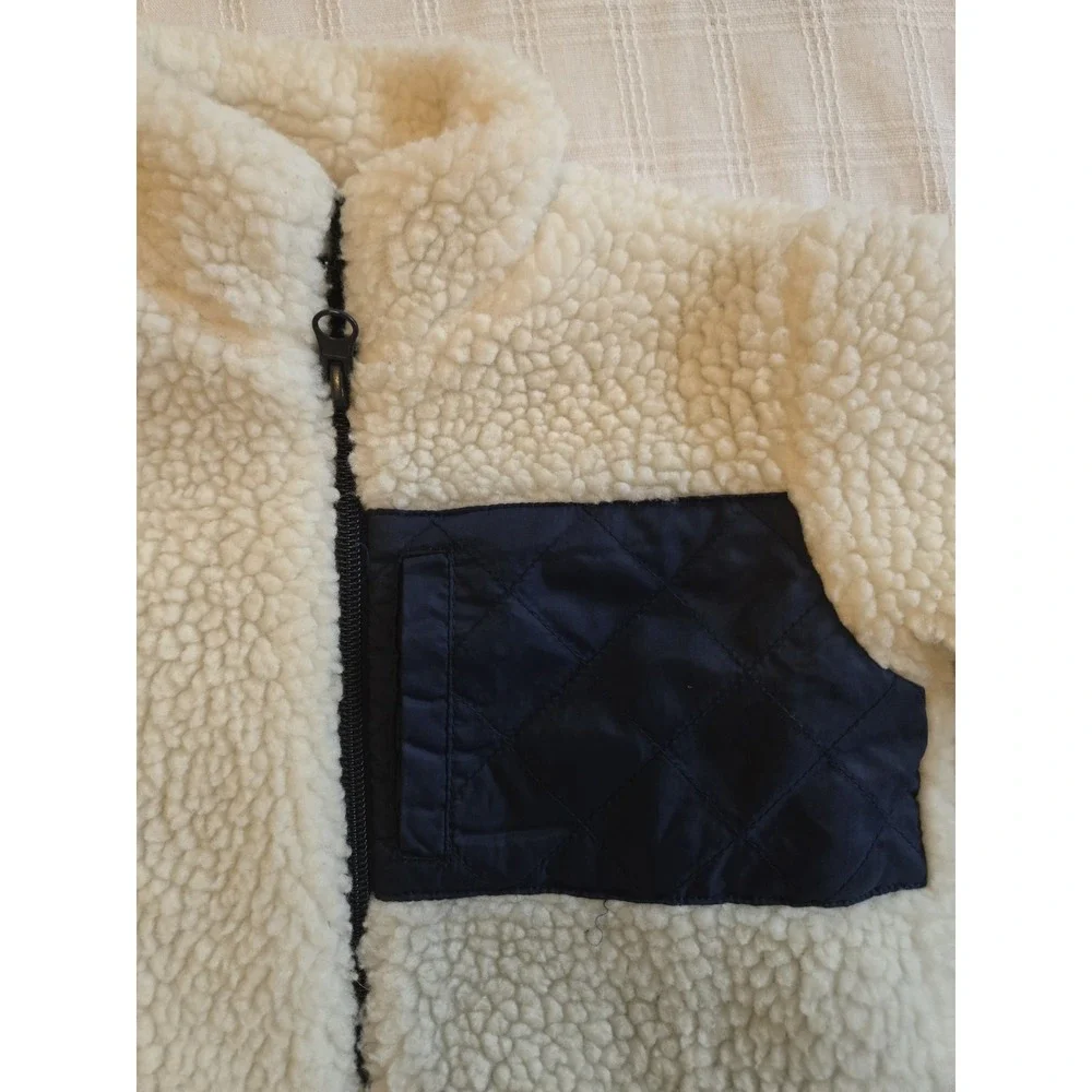 7 For All Mankind Infant Toddler Cream/Navy Sherpa Jacket Fully Lined 18 Months